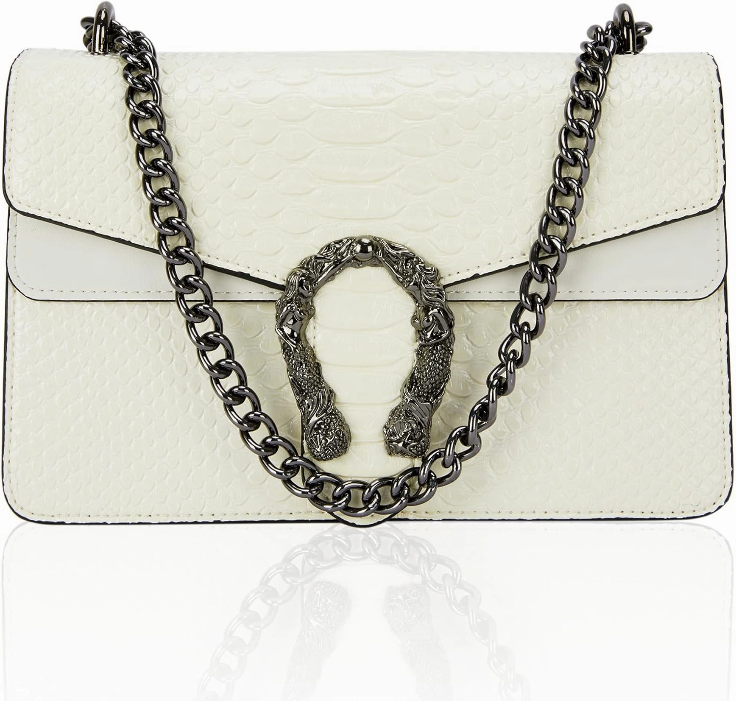 Aiqudou Crossbody Bag and Satchel Purse for Women - Fashion Snake Print Chain Purse Luxury PU Leather HandBag