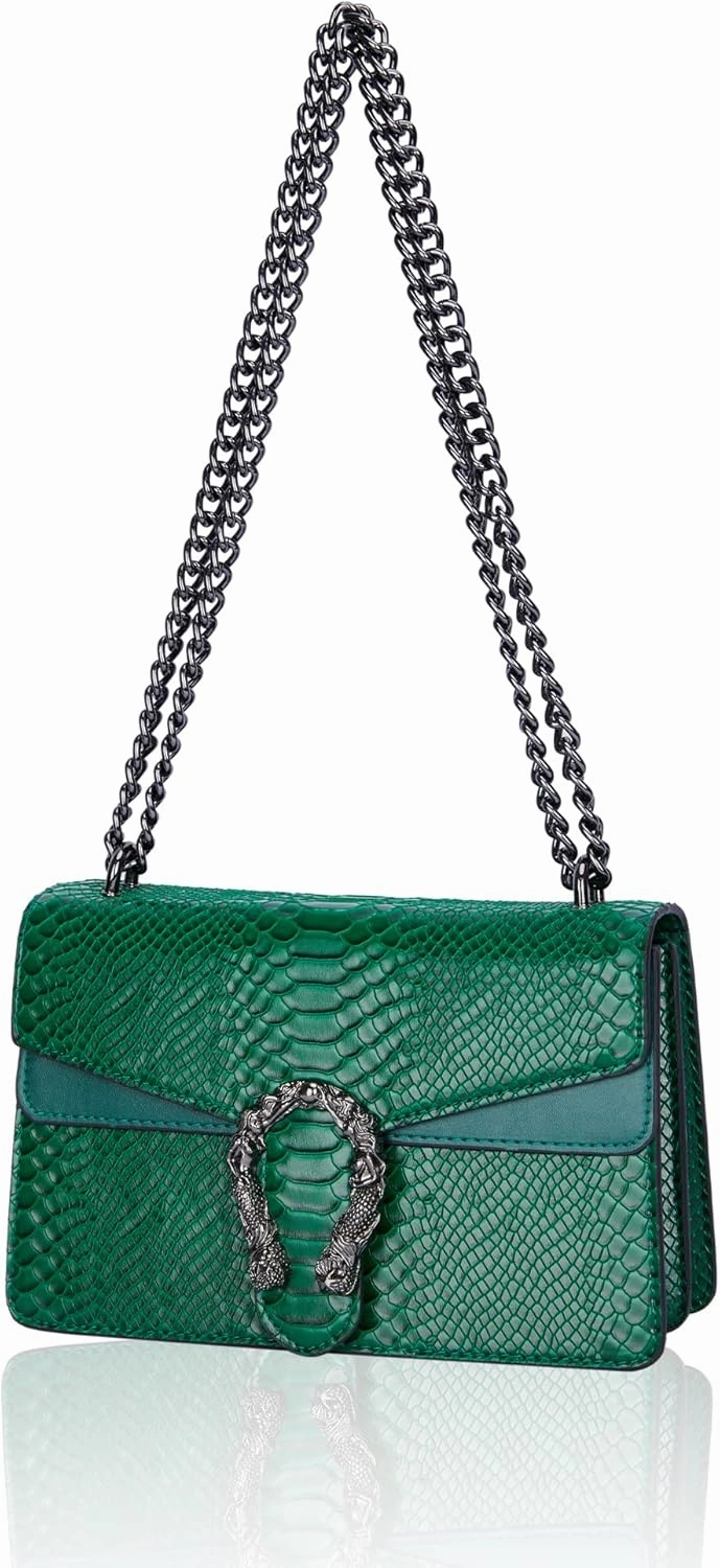 Aiqudou Crossbody Bag and Satchel Purse for Women - Fashion Snake Print Chain Purse Luxury PU Leather HandBag