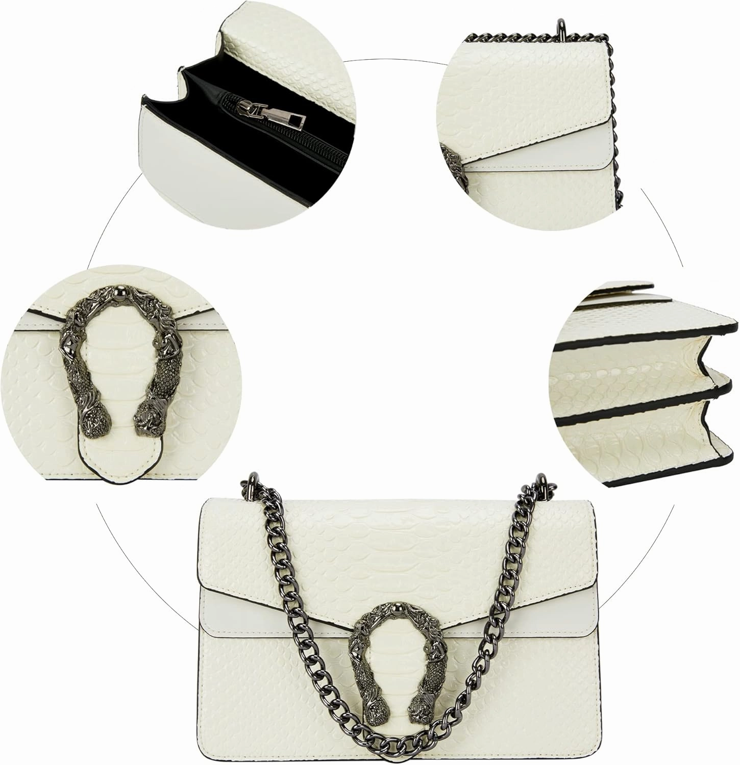 Aiqudou Crossbody Bag and Satchel Purse for Women - Fashion Snake Print Chain Purse Luxury PU Leather HandBag