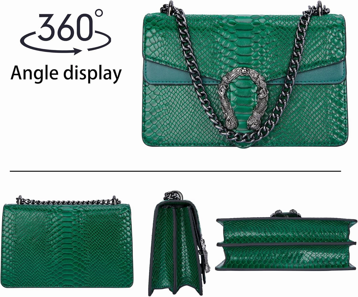 Aiqudou Crossbody Bag and Satchel Purse for Women - Fashion Snake Print Chain Purse Luxury PU Leather HandBag