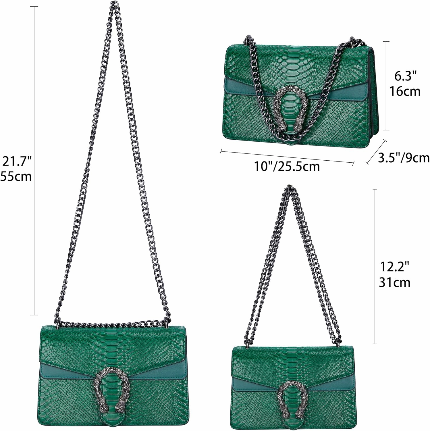 Aiqudou Crossbody Bag and Satchel Purse for Women - Fashion Snake Print Chain Purse Luxury PU Leather HandBag