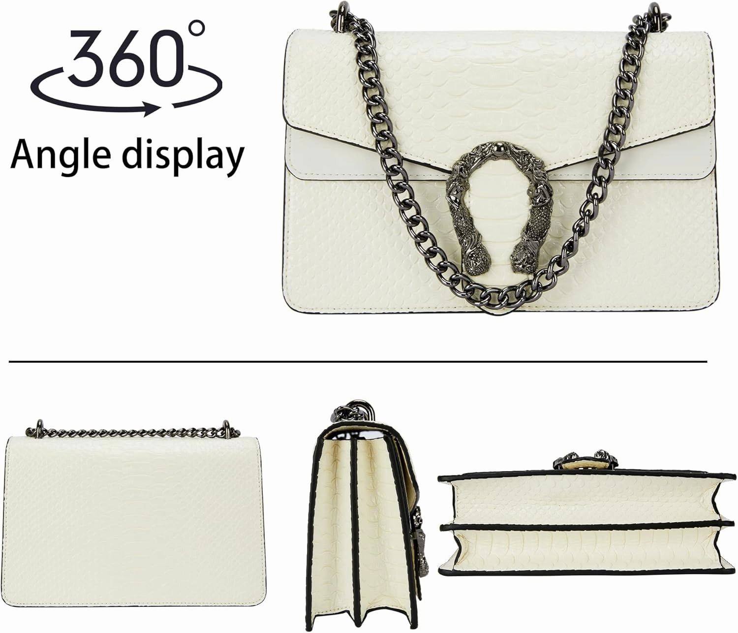 Aiqudou Crossbody Bag and Satchel Purse for Women - Fashion Snake Print Chain Purse Luxury PU Leather HandBag