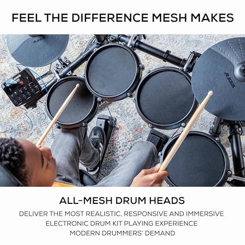 Alesis Turbo Mesh Kit – Electric Drum Set With 100  Sounds, Quiet Mesh Drum Pads, Drum Sticks, Connection Cables, Drum Lessons