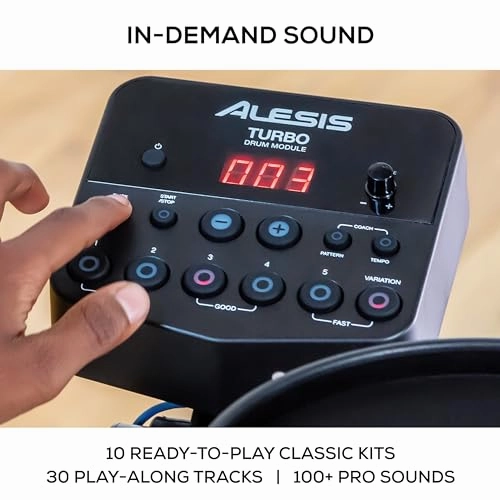 Alesis Turbo Mesh Kit – Electric Drum Set With 100  Sounds, Quiet Mesh Drum Pads, Drum Sticks, Connection Cables, Drum Lessons