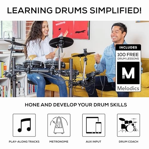 Alesis Turbo Mesh Kit – Electric Drum Set With 100  Sounds, Quiet Mesh Drum Pads, Drum Sticks, Connection Cables, Drum Lessons