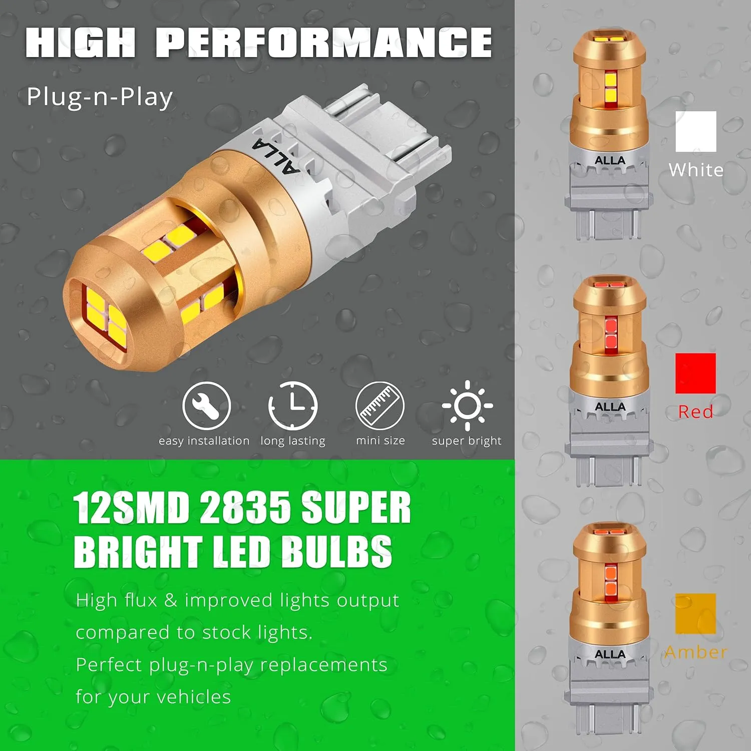 Alla Lighting Miniature 12V T25 Wedge 3156/3157 LED Turn Signal Lights Bulbs Replacement, Amber Yellow SMD Xtreme Super Bright Upgrade