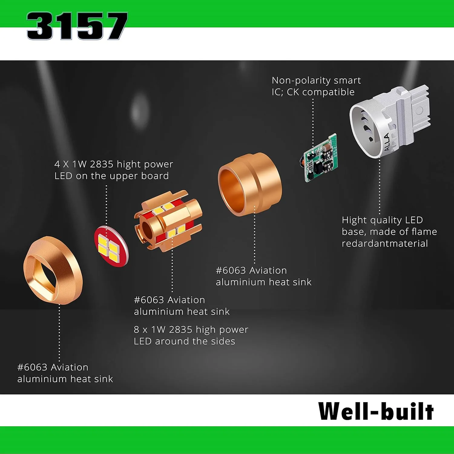 Alla Lighting Miniature 12V T25 Wedge 3156/3157 LED Turn Signal Lights Bulbs Replacement, Amber Yellow SMD Xtreme Super Bright Upgrade