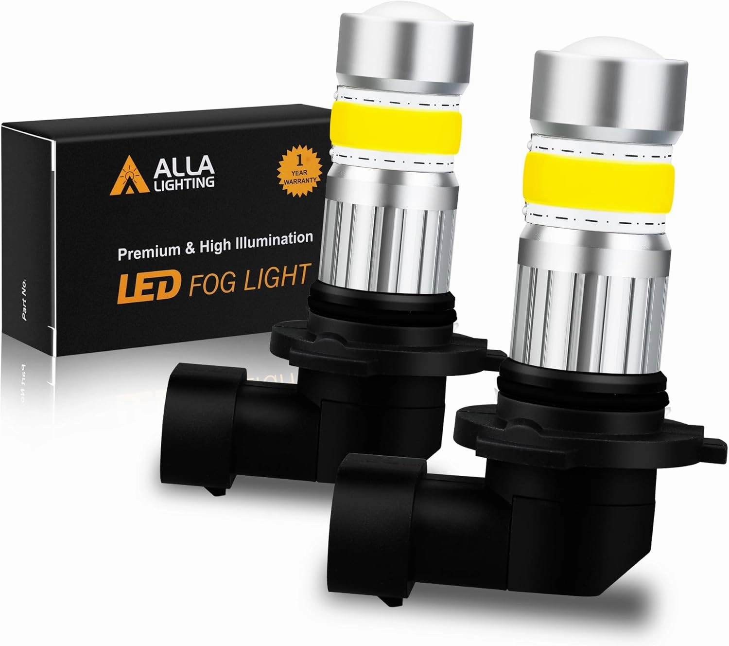 Alla Lighting 2800lm 9006 BH4 LED Bulb 3000K Amber Yellow Fog Lights, Super Bright COB-72 SMD Replacement for Cars, Trucks