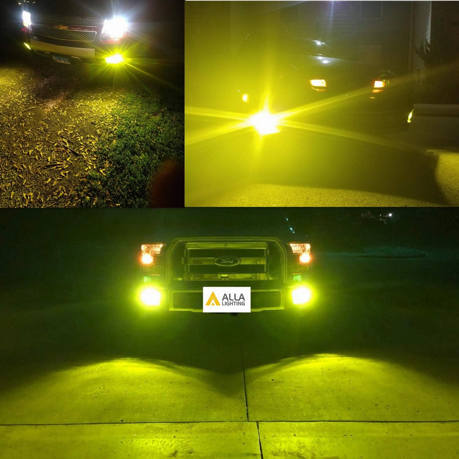 Alla Lighting 2800lm 9145 H10 9140 LED Bulbs, 3000K Amber Yellow Fog Lights, DRL Replacement for Cars, Trucks, Xtreme Super Bright COB-72 SMD Upgrade