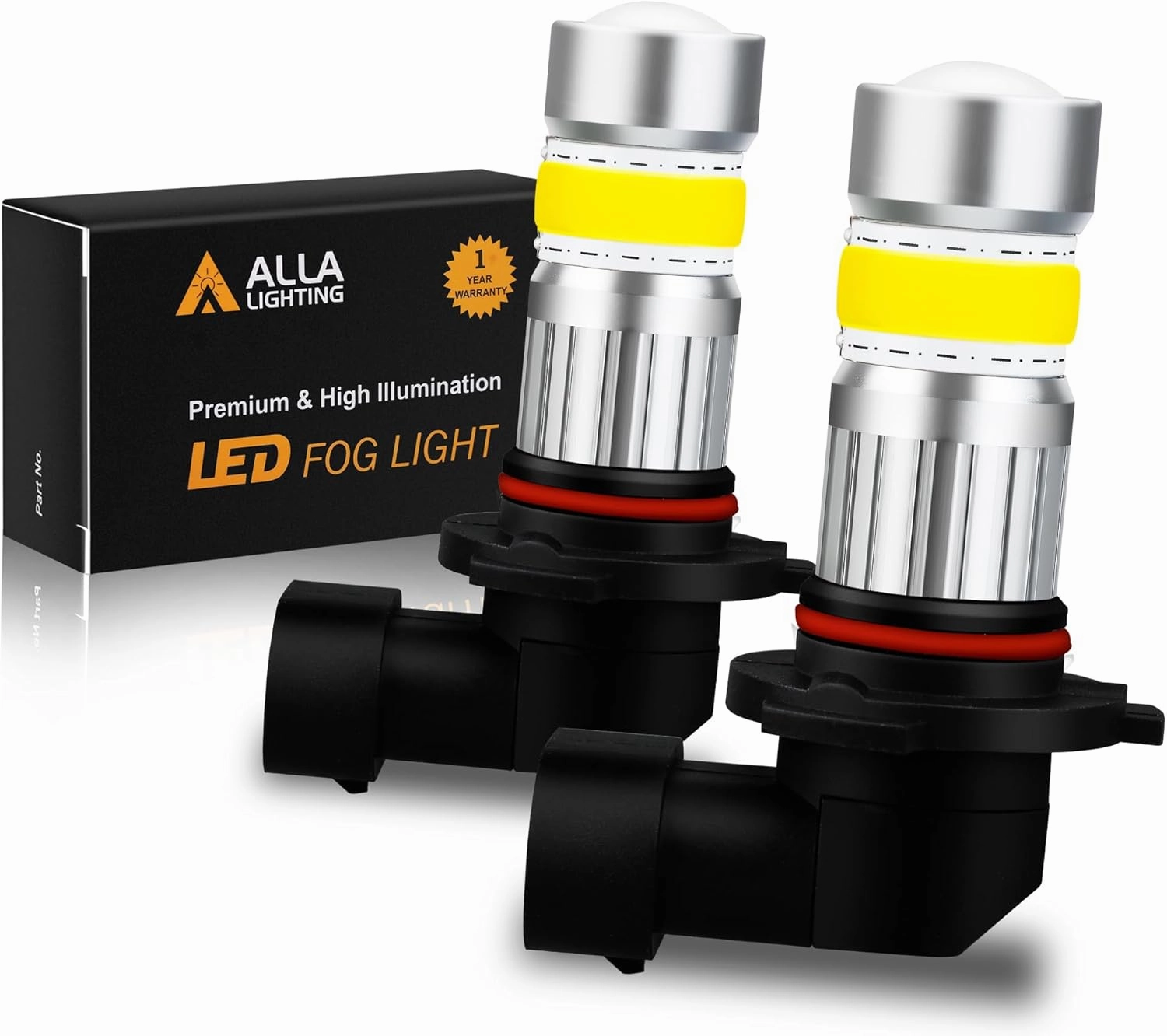 Alla Lighting 2800lm 9145 H10 9140 LED Bulbs, 3000K Amber Yellow Fog Lights, DRL Replacement for Cars, Trucks, Xtreme Super Bright COB-72 SMD Upgrade
