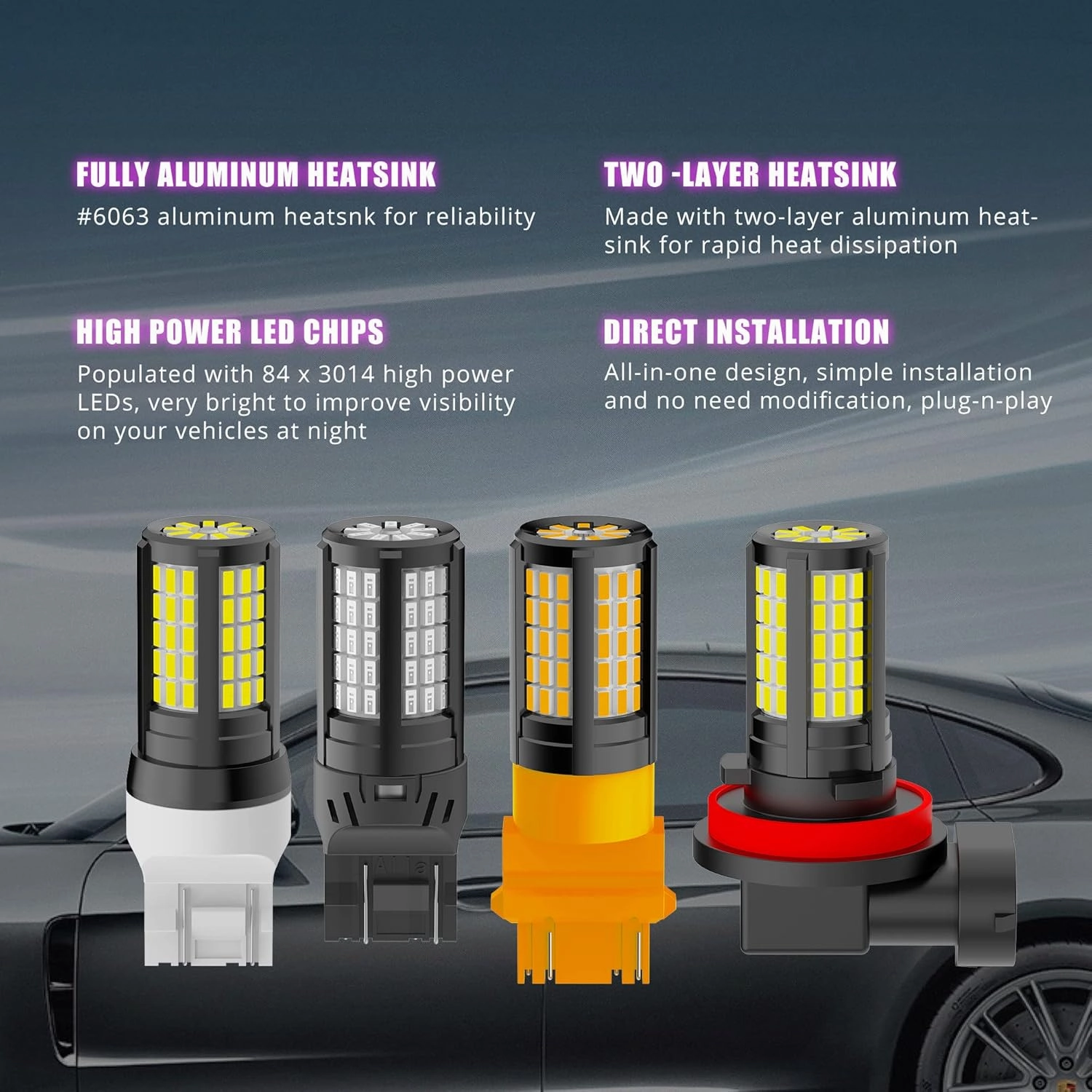 Alla Lighting 4014-84 SMD T25 3156 3157 LED Bulbs, Amber Yellow Turn Signal Lights 3157A 3457 NAK 4157 3057 3757NAK 5702NAK Super Bright Blinker Lamps Replacement