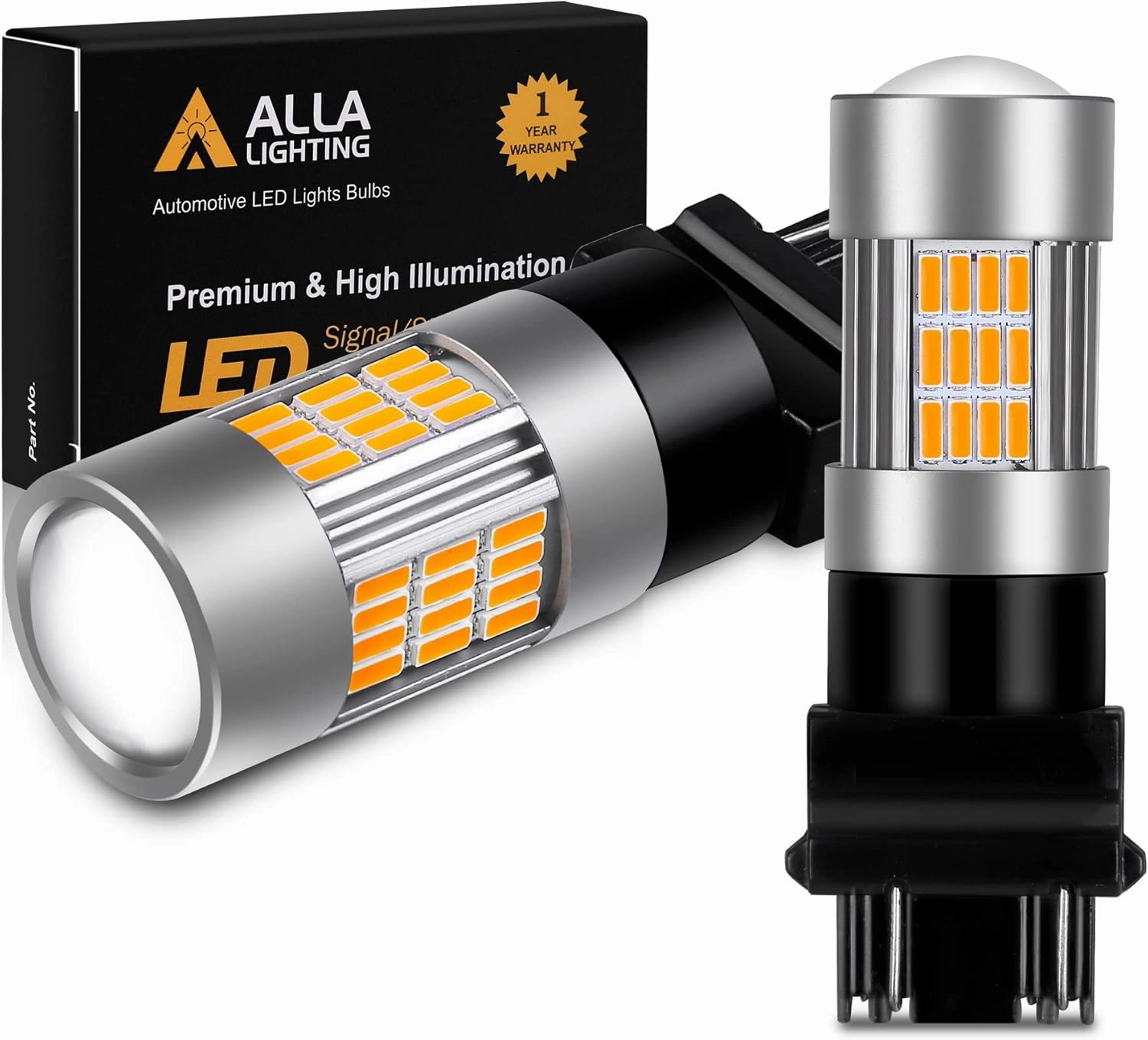 Alla Lighting 54-SMD T25 3157 3156 LED Turn Signal Light Bulbs High Power 4014 Chipsets Amber Yellow Super Bright LED 3457 4157 3157 Turn Signal Blinker Light 3156 3157 LED Bulbs Lamps Replacement