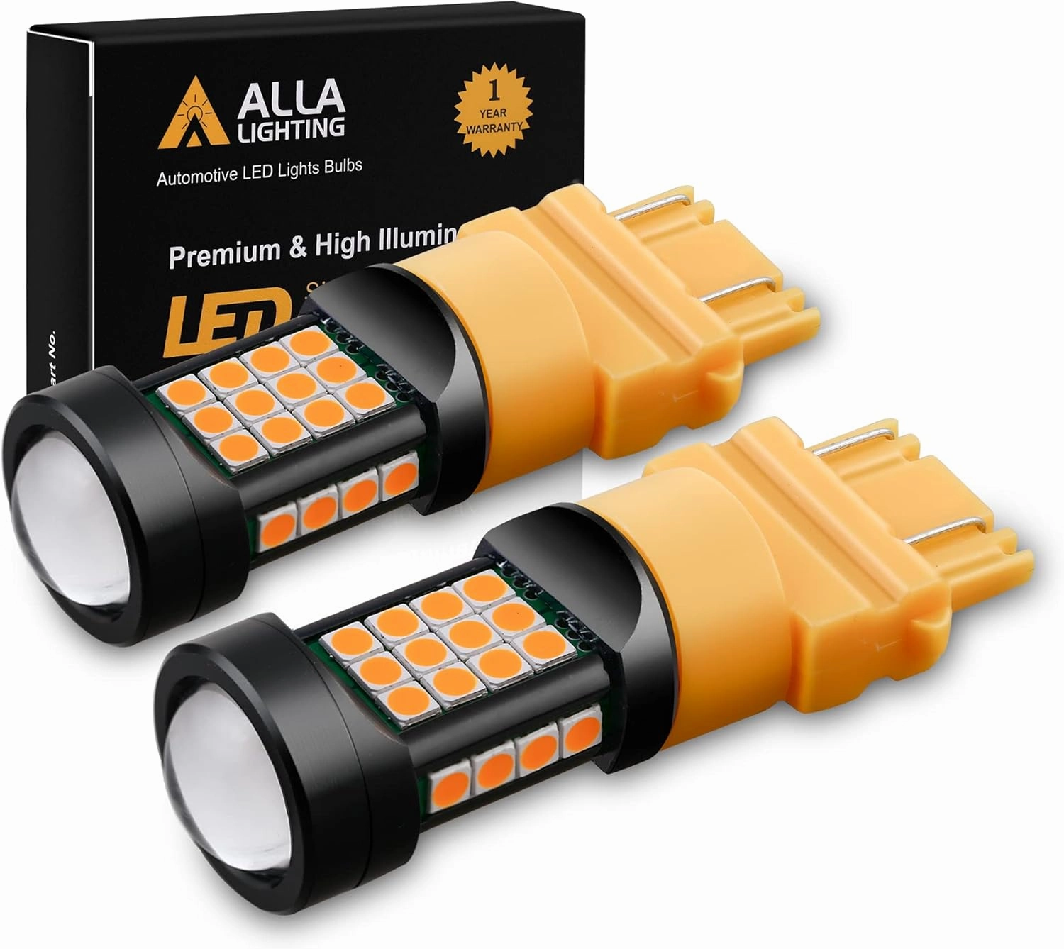Alla Lighting Amber Yellow 3057 3056 T25 3157 3156 LED Turn Signal Lights Bulbs, 3457-NAK 4157-NALL 5702-AK 1000 Lumens 3030 36-SMD Extremely Super Bright Blinker Lamps