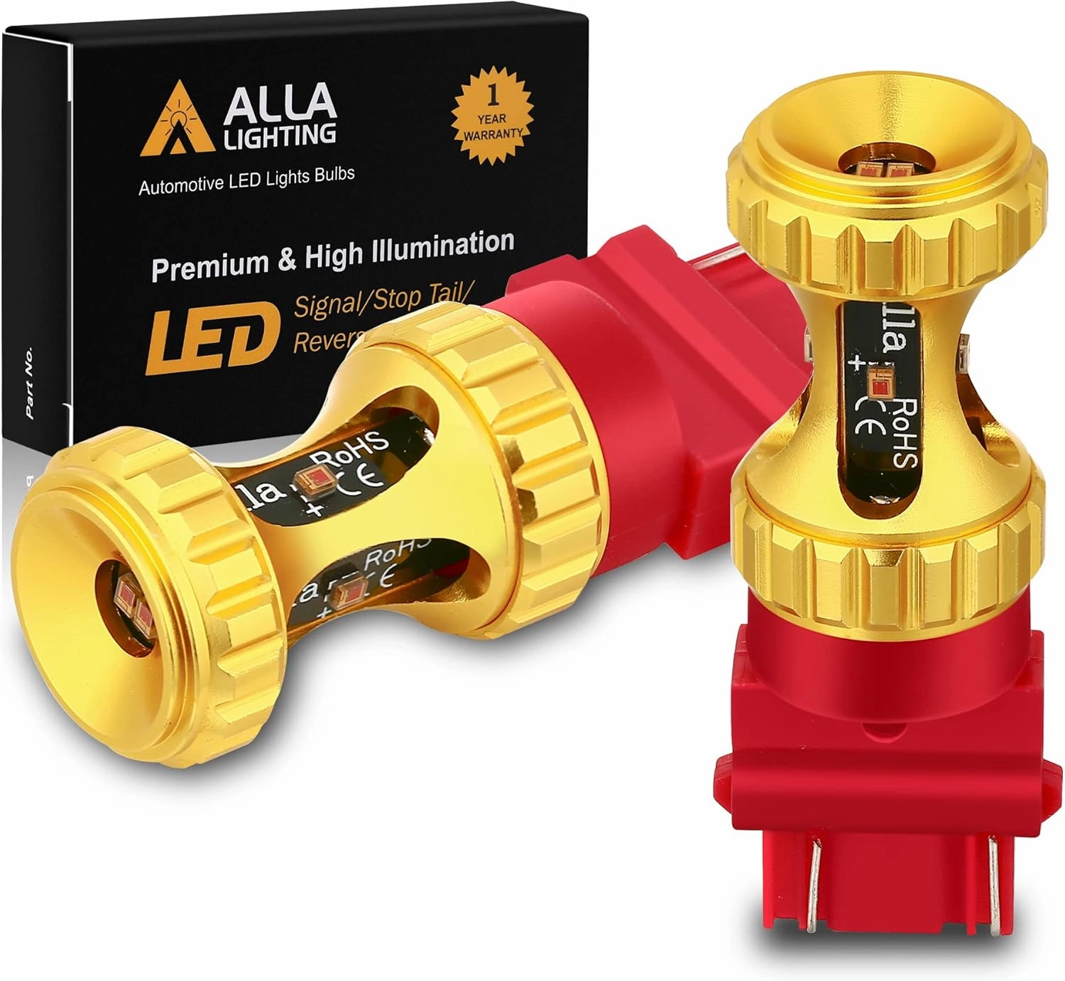 Alla Lighting T25 3156 3157 LED Red Bulbs, Super Bright 3000lms Turn Signal, Stop Brake Tail Lights 3047 3057 3457 4157 4057 3155