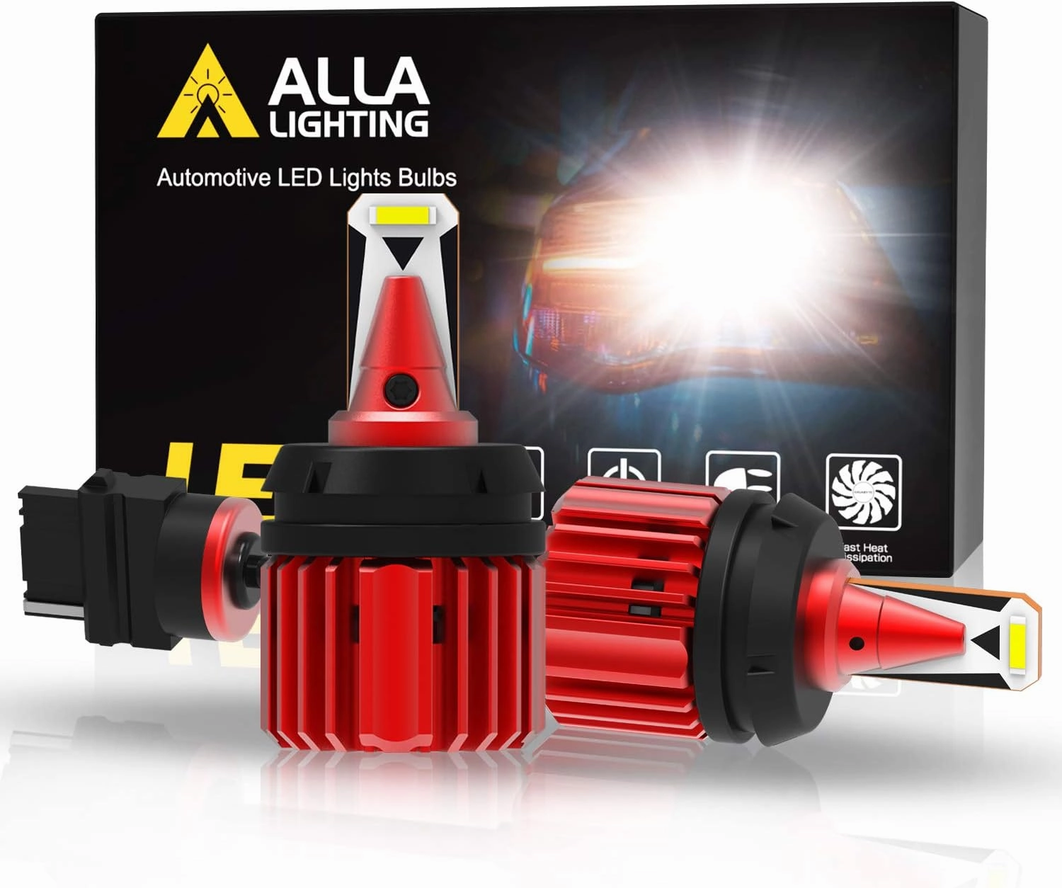 Alla Lighting Xtreme Super Bright T25 3157 3156 LED Bulbs Back-up Reverse Lights 3000 Lumens CANBUS Error Free SMD 3155 4057 4114 Replacement for RV, Cars, Trucks, SUVs, Vans, 6000K Xenon White