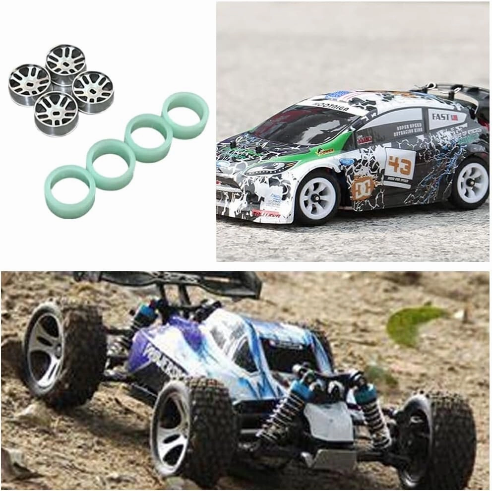 Aluminum Alloy RC Car Wheel Rims Drift for Wltoys 1/28 K969 Metal Upgrade Wheels Luminous Soft Tire RC 1/28 Drift, Titanium Color