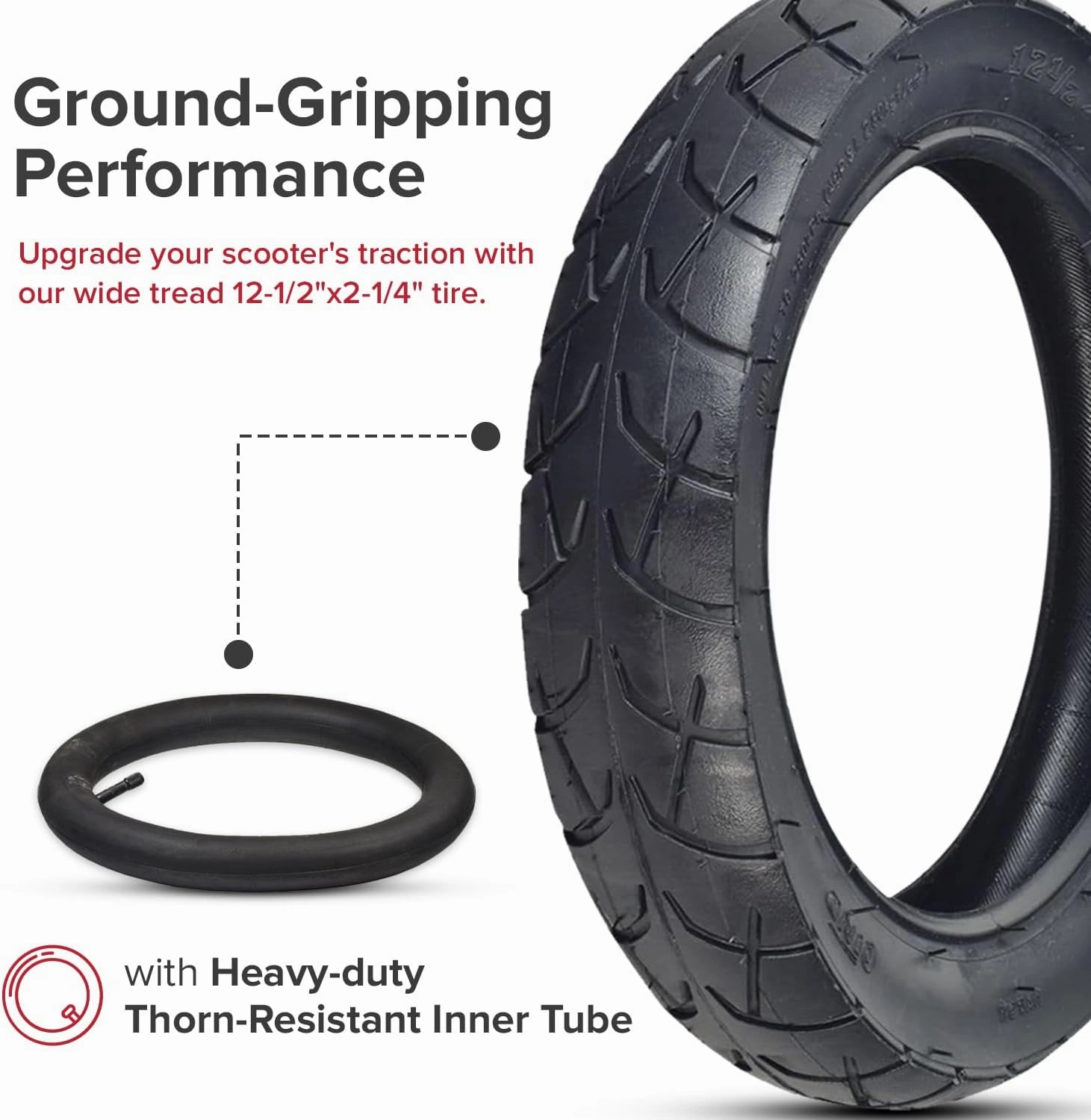 AlveyTech 12-1/2"x2-1/4" Scooter Tube and Tire Kit (Set of 2 with HD Tube) - Replacement for Razor Pocket and Sport, Chopper, Dynacraft Scooter Toys, Mini Dirt Gas Power Bikes Durable Pneumatic Tires