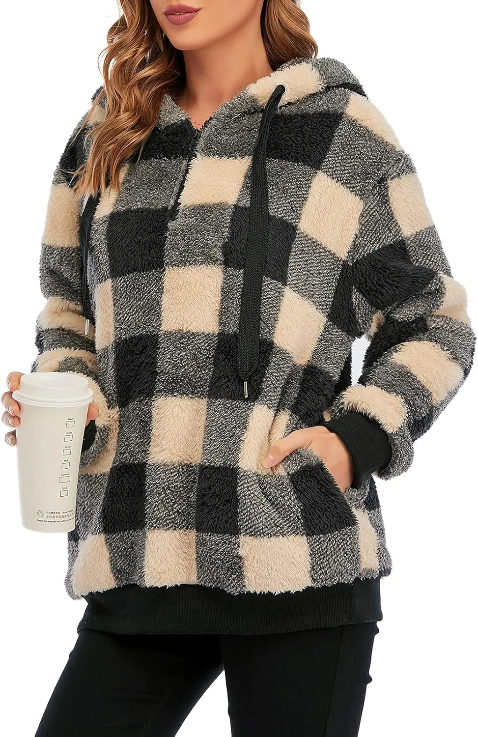 American Trends Womens Athletic Fuzzy Hoodies Sherpa Pullover Hoodie for Women Zip Oversized Plush Hoodie with Pockets