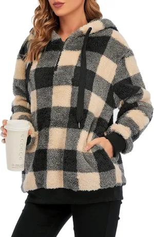 American Trends Womens Athletic Fuzzy Hoodies Sherpa Pullover Hoodie for Women Zip Oversized Plush Hoodie with Pockets