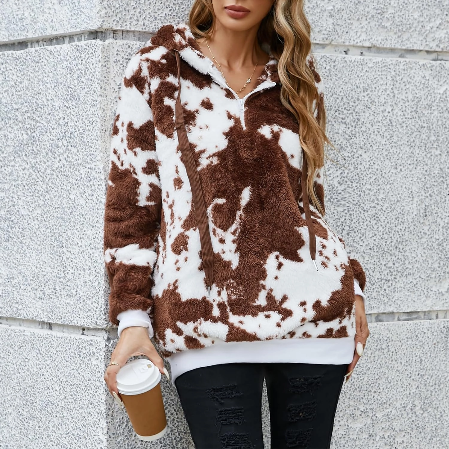American Trends Womens Athletic Fuzzy Hoodies Sherpa Pullover Hoodie for Women Zip Oversized Plush Hoodie with Pockets
