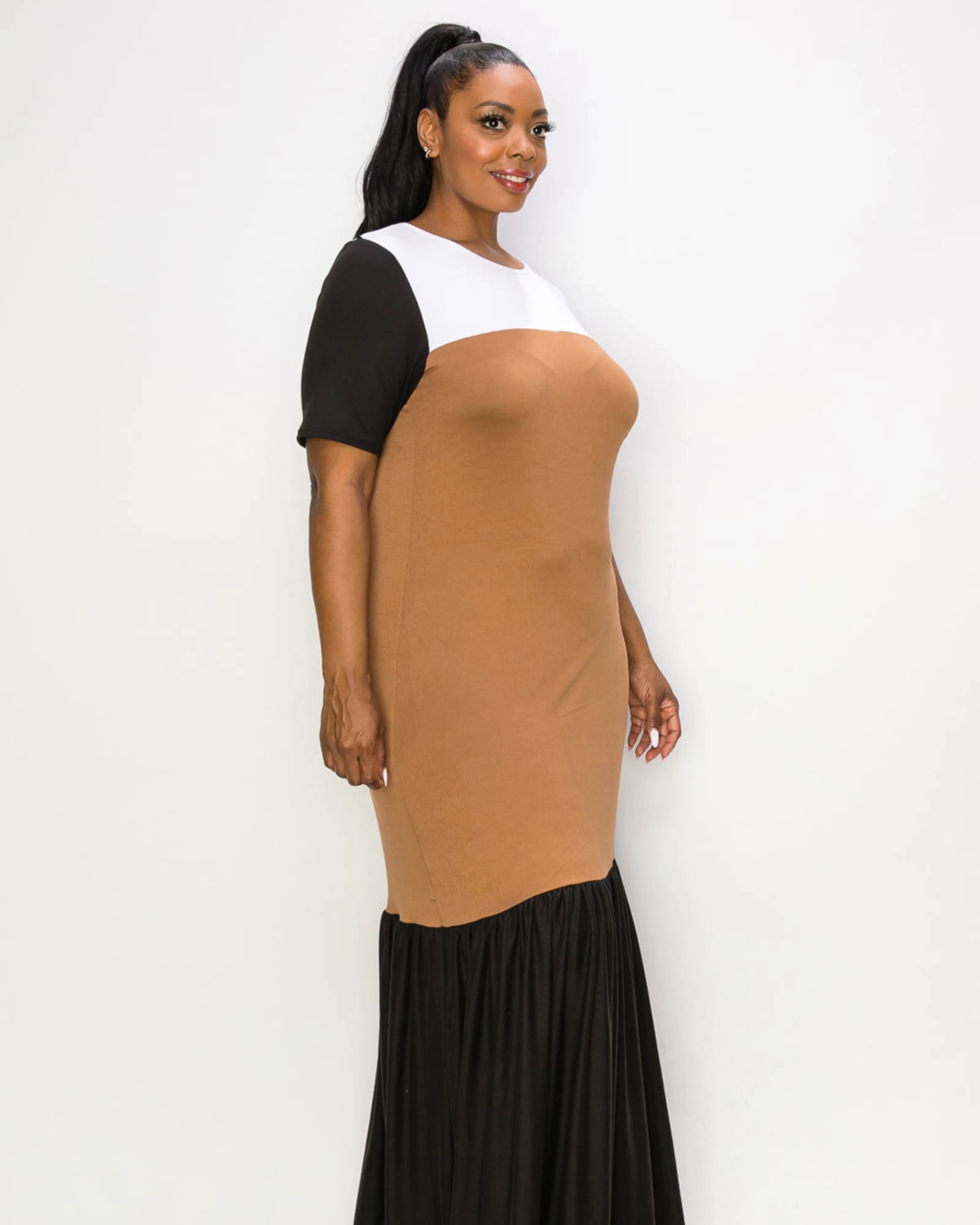 Ami Colorblock Maxi Dress | Black/White/Chestnut