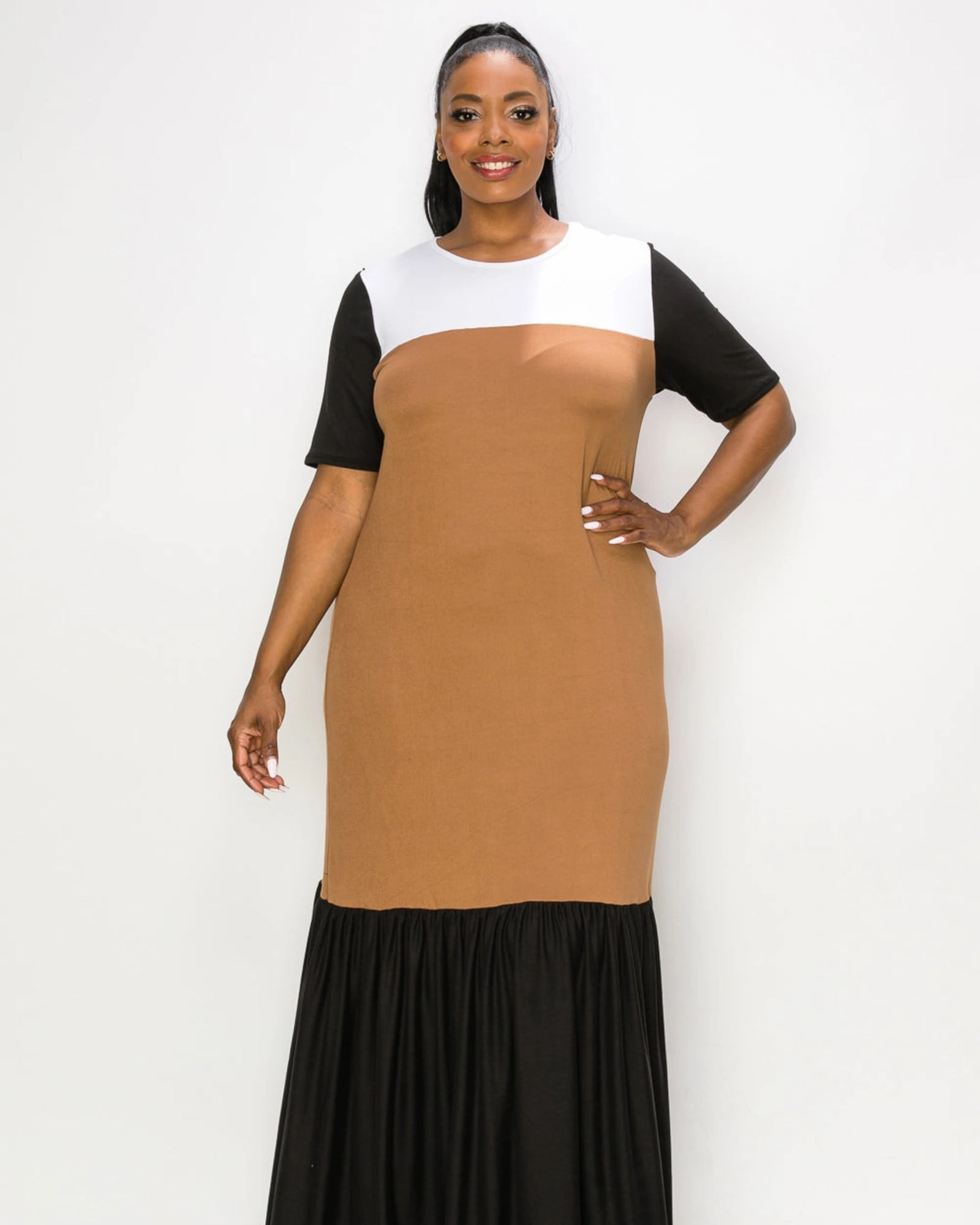 Ami Colorblock Maxi Dress | Black/White/Chestnut