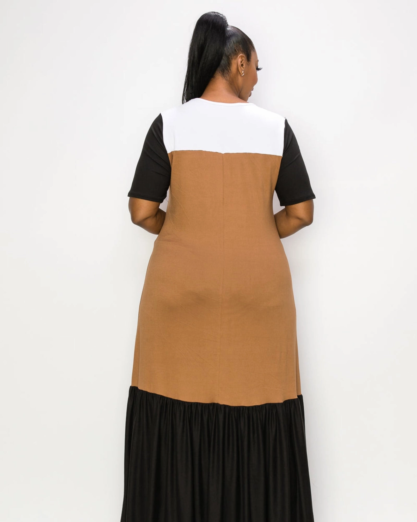 Ami Colorblock Maxi Dress | Black/White/Chestnut