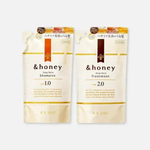 &-honey Deep Moist Shampoo and Treatment Refill Only (Set of 2) 350ml Each Eco-Friendly Refill Pouch For All Hair Types, Straight, Curly, Frizzy, Wavy,Deep Hydration & Damage Repair