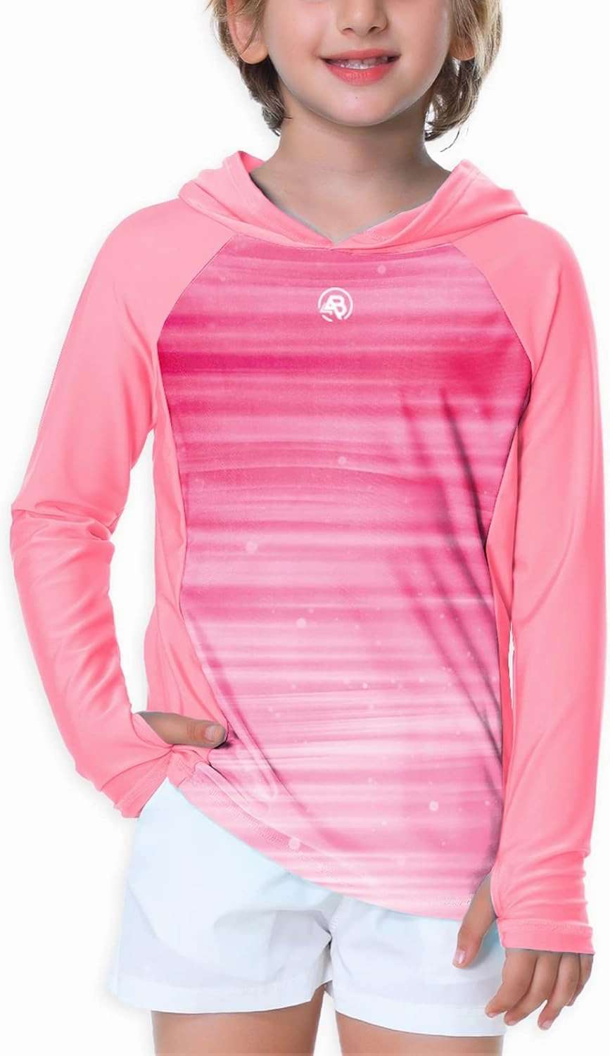 AOBUTE Unisex Kids Long Sleeve Hoodie Rash Guard Boys UPF 50  Swim Top with Thumb Hole 3-12 Years