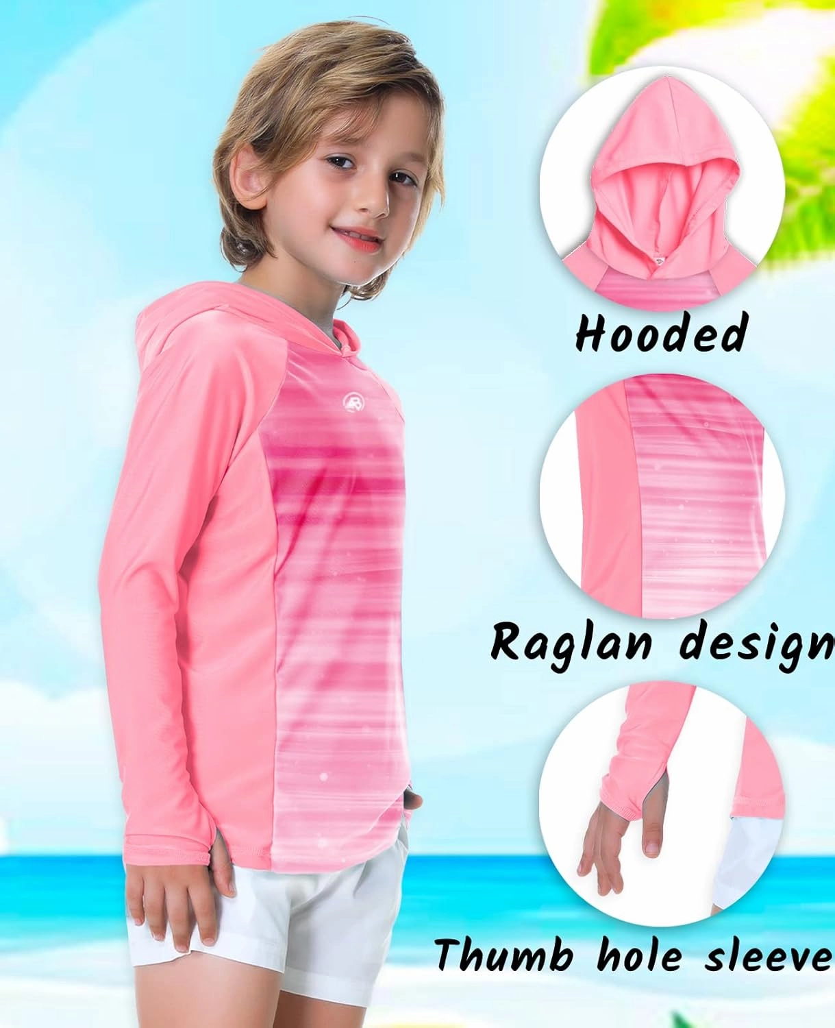 AOBUTE Unisex Kids Long Sleeve Hoodie Rash Guard Boys UPF 50  Swim Top with Thumb Hole 3-12 Years
