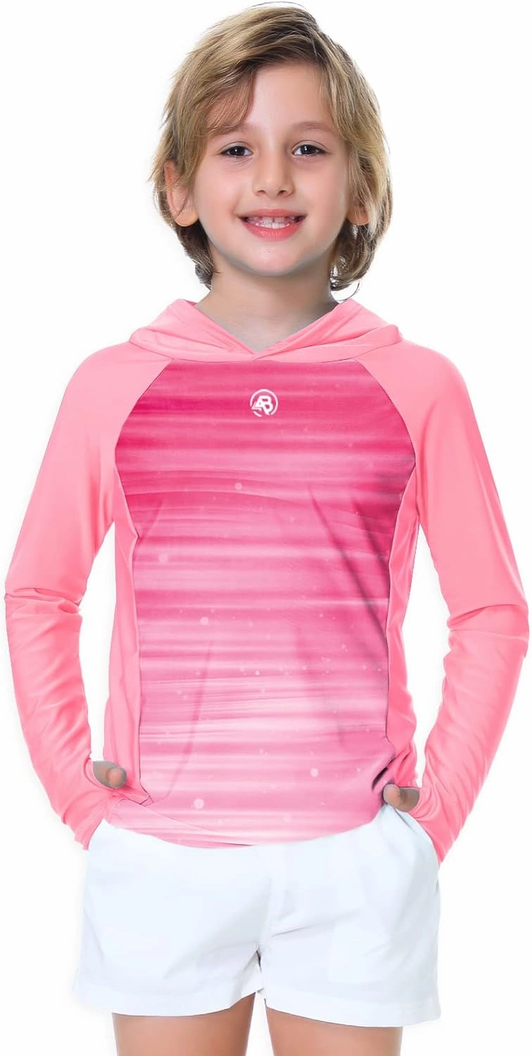 AOBUTE Unisex Kids Long Sleeve Hoodie Rash Guard Boys UPF 50  Swim Top with Thumb Hole 3-12 Years