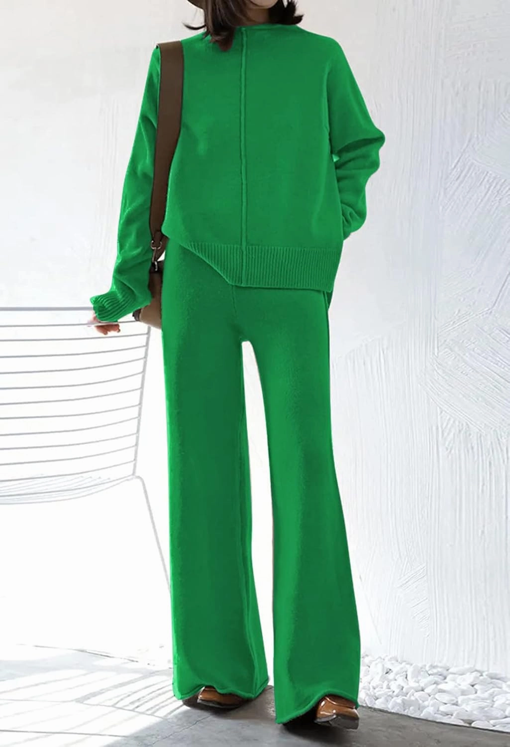 AOHITE Womens 2 Piece Outfit Set Long Sleeve Knit Pullover Sweater Top and Wide Leg Pants Sweatsuit
