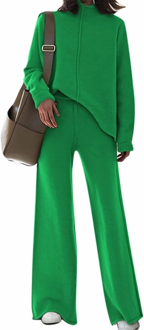 AOHITE Womens 2 Piece Outfit Set Long Sleeve Knit Pullover Sweater Top and Wide Leg Pants Sweatsuit
