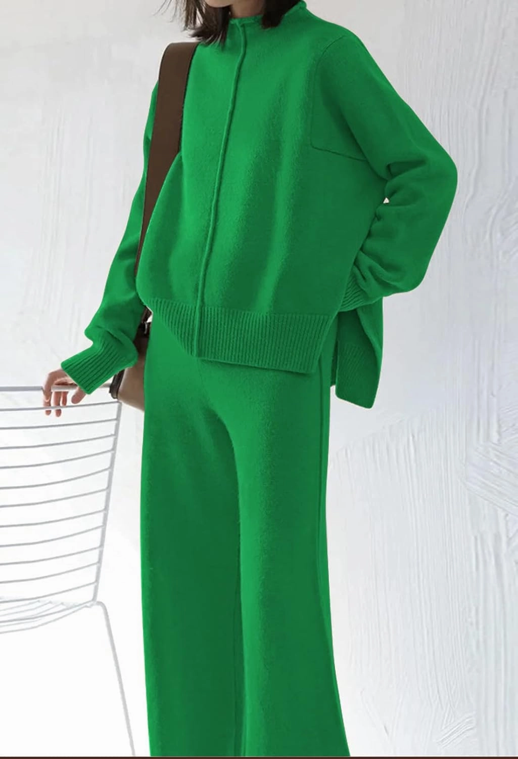 AOHITE Womens 2 Piece Outfit Set Long Sleeve Knit Pullover Sweater Top and Wide Leg Pants Sweatsuit
