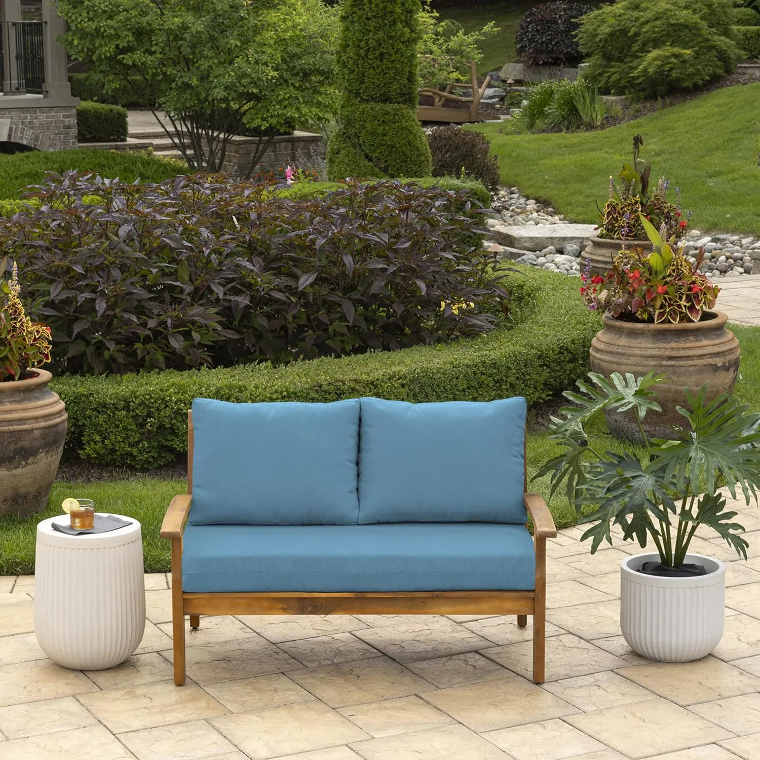Arden Outdoor Loveseat Cushion Set, 48 x 24, Water Repellent, Fade Resistant, Cushion Set for Couch, Bench, and Swing 48 x 24, French Blue Texture