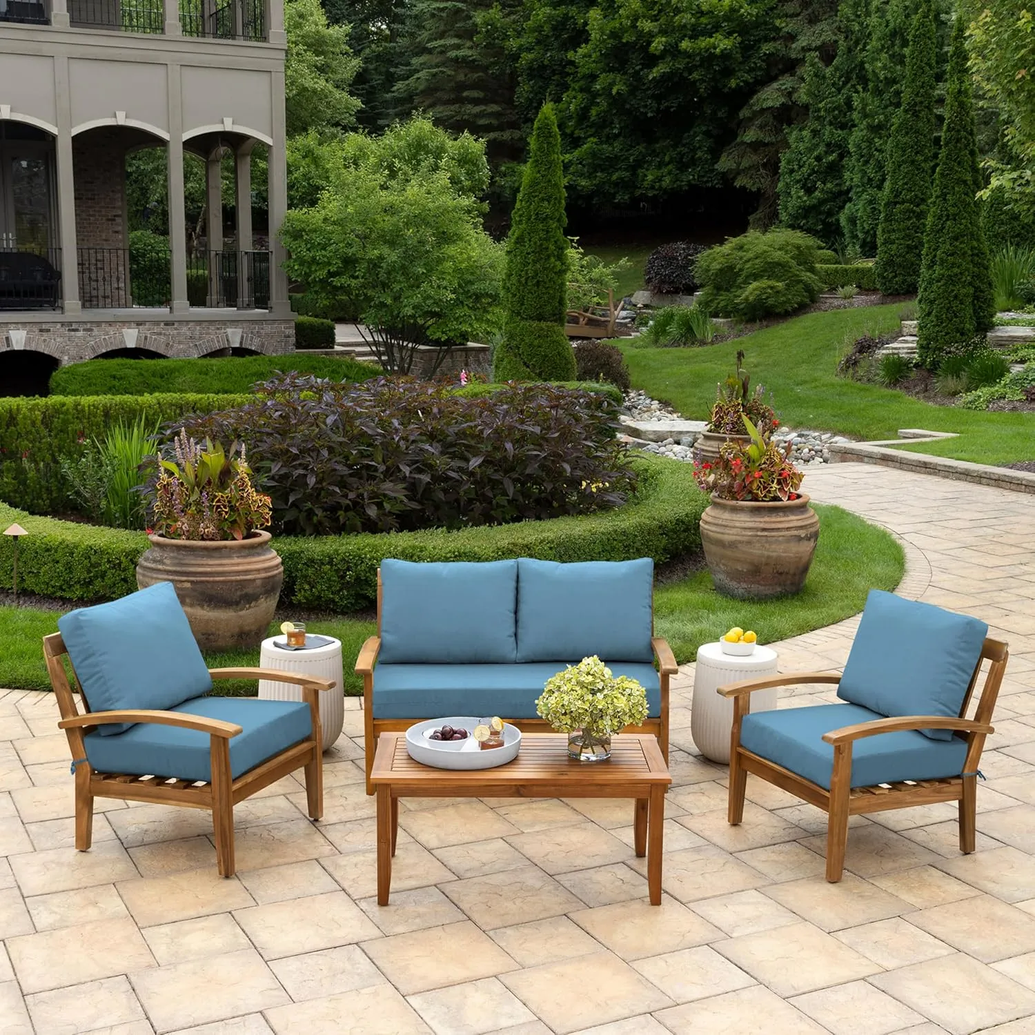 Arden Outdoor Loveseat Cushion Set, 48 x 24, Water Repellent, Fade Resistant, Cushion Set for Couch, Bench, and Swing 48 x 24, French Blue Texture