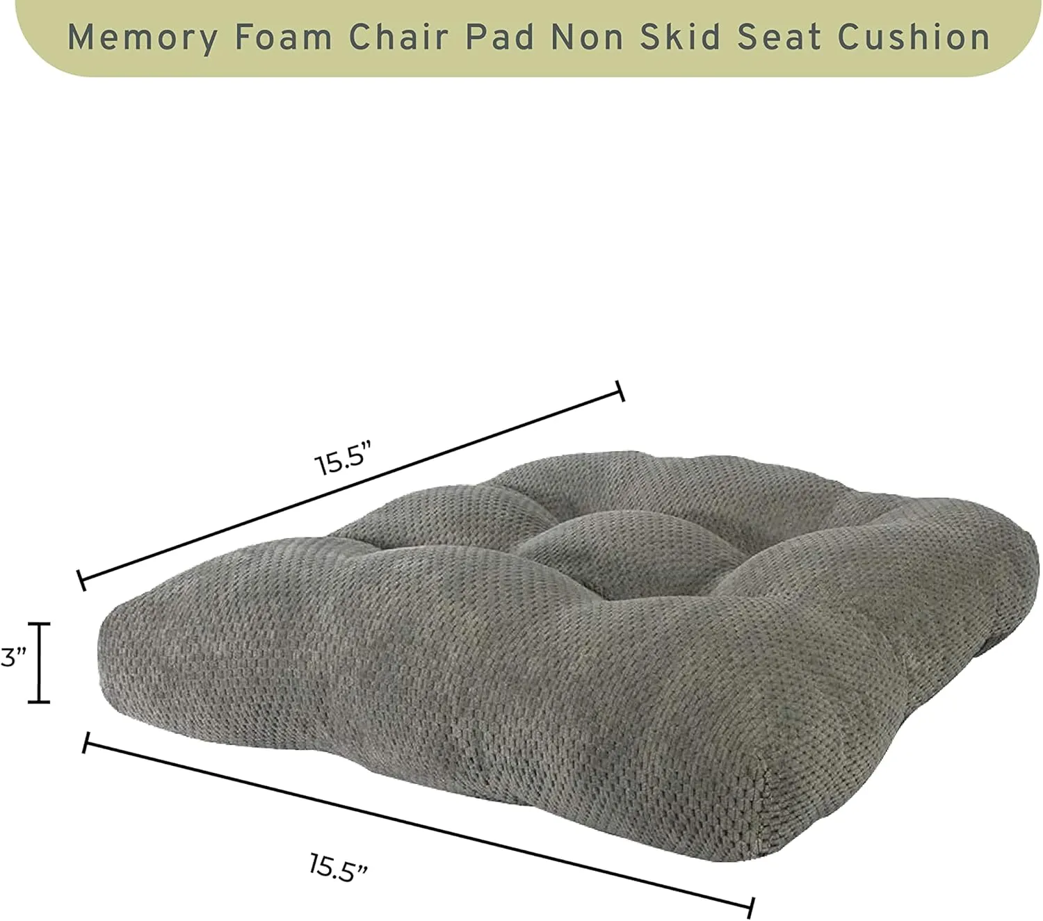 Arlee Chair Cushions for Dining Chairs, Set of 2 - Memory Foam Chair Pads, Non-Skid Backing - Durable Thick Seat Cushions for Kitchen, Office, Patio, 15.5" L x 15.5" W - Charcoal