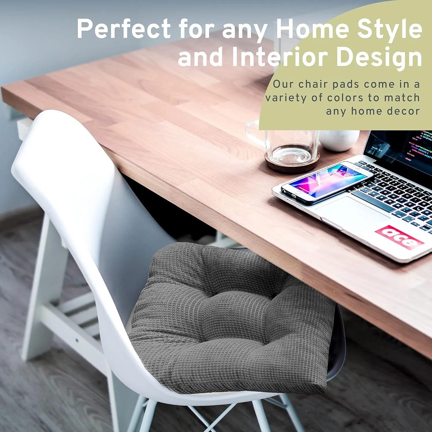 Arlee Chair Cushions for Dining Chairs, Set of 2 - Memory Foam Chair Pads, Non-Skid Backing - Durable Thick Seat Cushions for Kitchen, Office, Patio, 15.5" L x 15.5" W - Charcoal