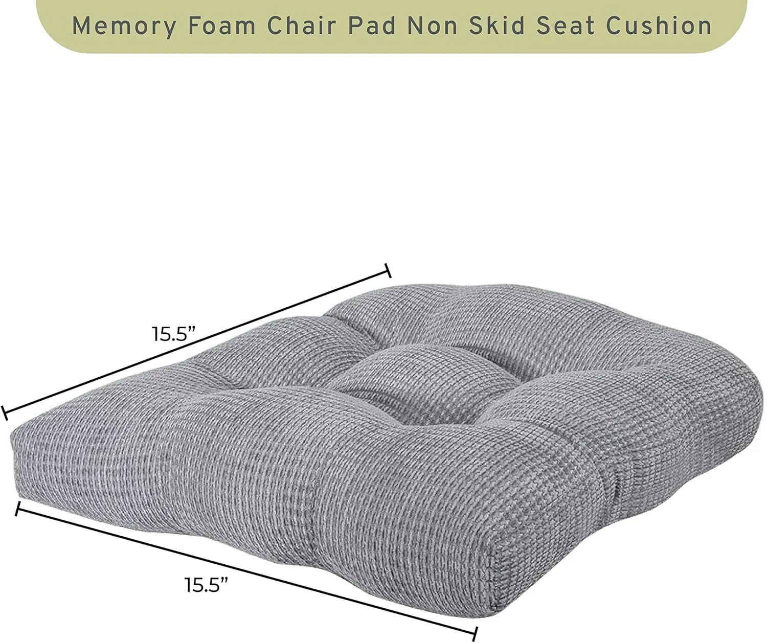 Arlee Non-Skid Memory Foam Chair Pads, 2 Count (Pack of 1), Alloy Gray