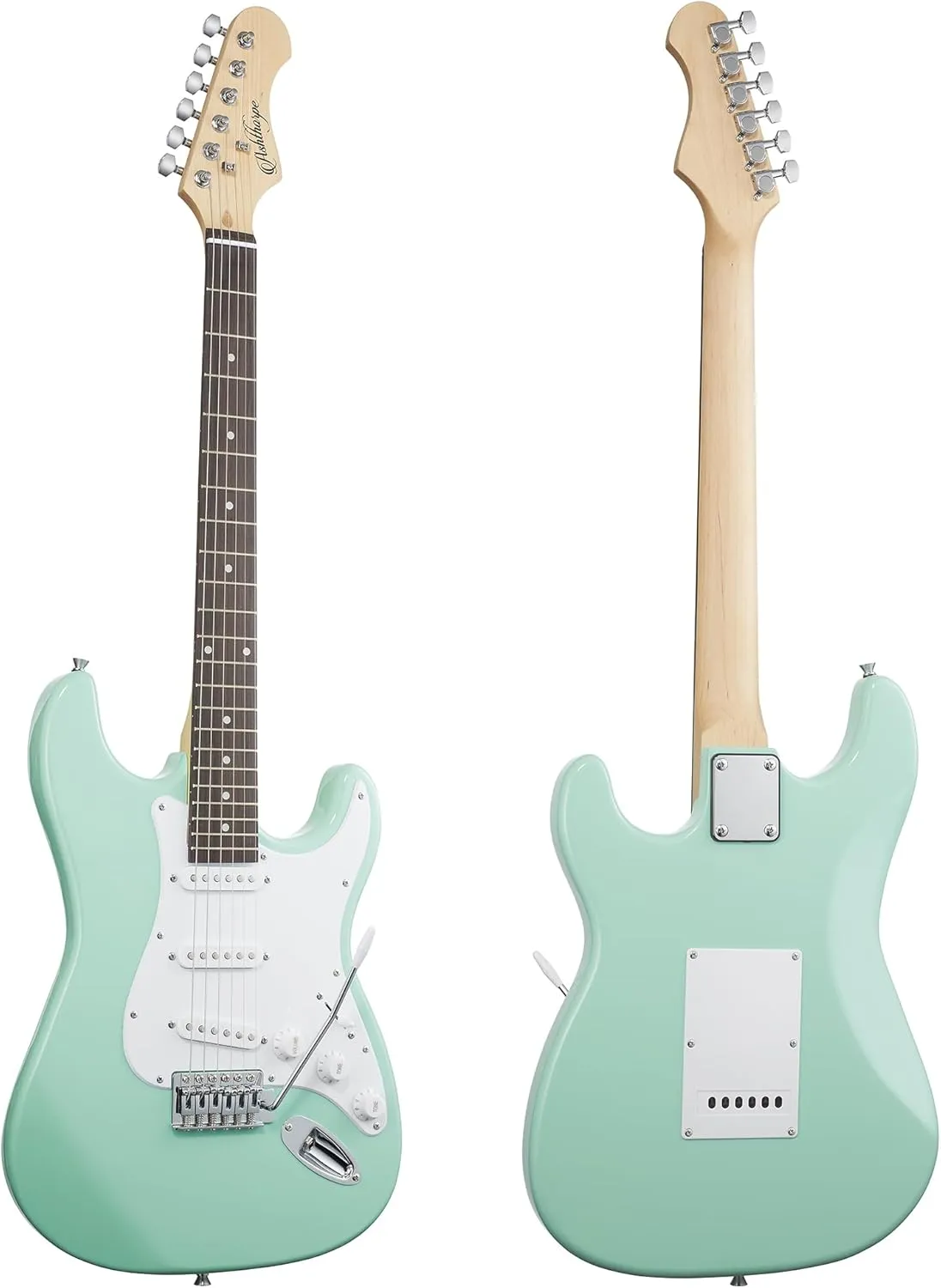 Ashthorpe 39-Inch Electric Guitar (Mint Green-White), Full-Size Guitar Kit with Padded Gig Bag, Tremolo Bar, Strap, Strings, Cable, Cloth, Picks