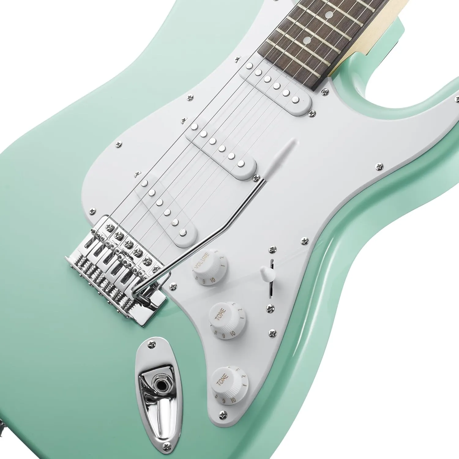 Ashthorpe 39-Inch Electric Guitar (Mint Green-White), Full-Size Guitar Kit with Padded Gig Bag, Tremolo Bar, Strap, Strings, Cable, Cloth, Picks