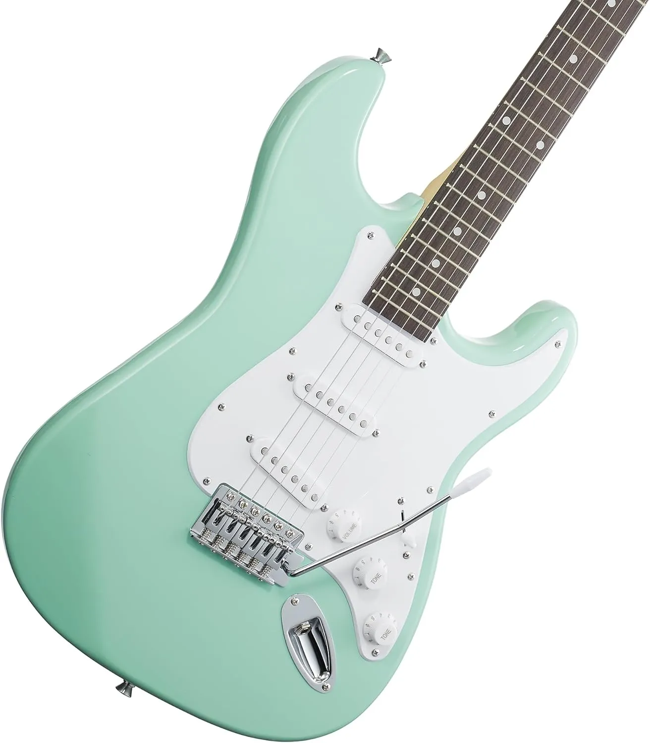 Ashthorpe 39-Inch Electric Guitar (Mint Green-White), Full-Size Guitar Kit with Padded Gig Bag, Tremolo Bar, Strap, Strings, Cable, Cloth, Picks
