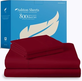 Ashton Sheets 100% Egyptian Cotton Split King Sheets Sets for Adjustable Bed - 800 Thread Count 5 PC Top Split King Sheet for Sleep Number Bed, Soft Cooling Sheets, Fits Mattress Upto 18" - Burgundy