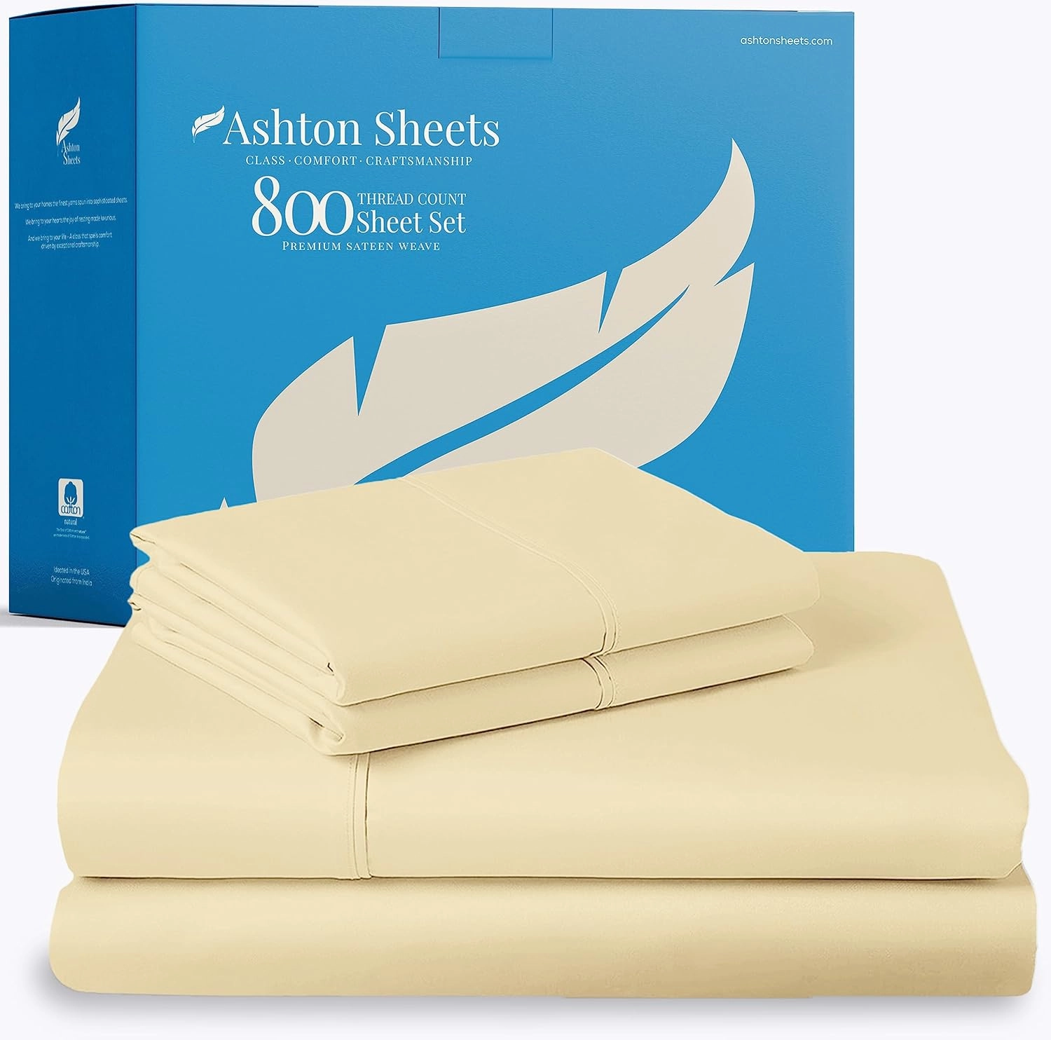 Ashton Sheets 100% Egyptian Cotton Split King Sheets Sets for Adjustable Bed - 800 Thread Count 5 PC Top Split King Sheet for Sleep Number Bed, Soft Cooling Sheets, Fits Mattress Upto 18" - Sand
