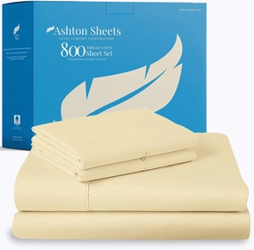 Ashton Sheets 100% Egyptian Cotton Split King Sheets Sets for Adjustable Bed - 800 Thread Count 5 PC Top Split King Sheet for Sleep Number Bed, Soft Cooling Sheets, Fits Mattress Upto 18" - Sand