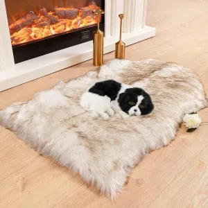 Asrug Faux Fur Dog Rug Plush and Fluffy Dog Mat Ultra Cozy Pet Throw Rug for Dogs Cats, Luxury Soft Faux Sheepskin Cover Seat Pad Shag Fur Area Rugs for Bedroom, 24 by 36 inches (Brown&White)