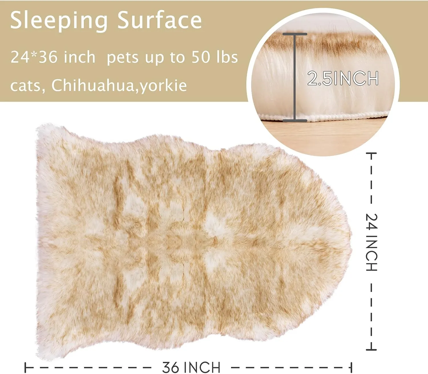 Asrug Faux Fur Dog Rug Plush and Fluffy Dog Mat Ultra Cozy Pet Throw Rug for Dogs Cats, Luxury Soft Faux Sheepskin Cover Seat Pad Shag Fur Area Rugs for Bedroom, 24 by 36 inches (Brown&White)