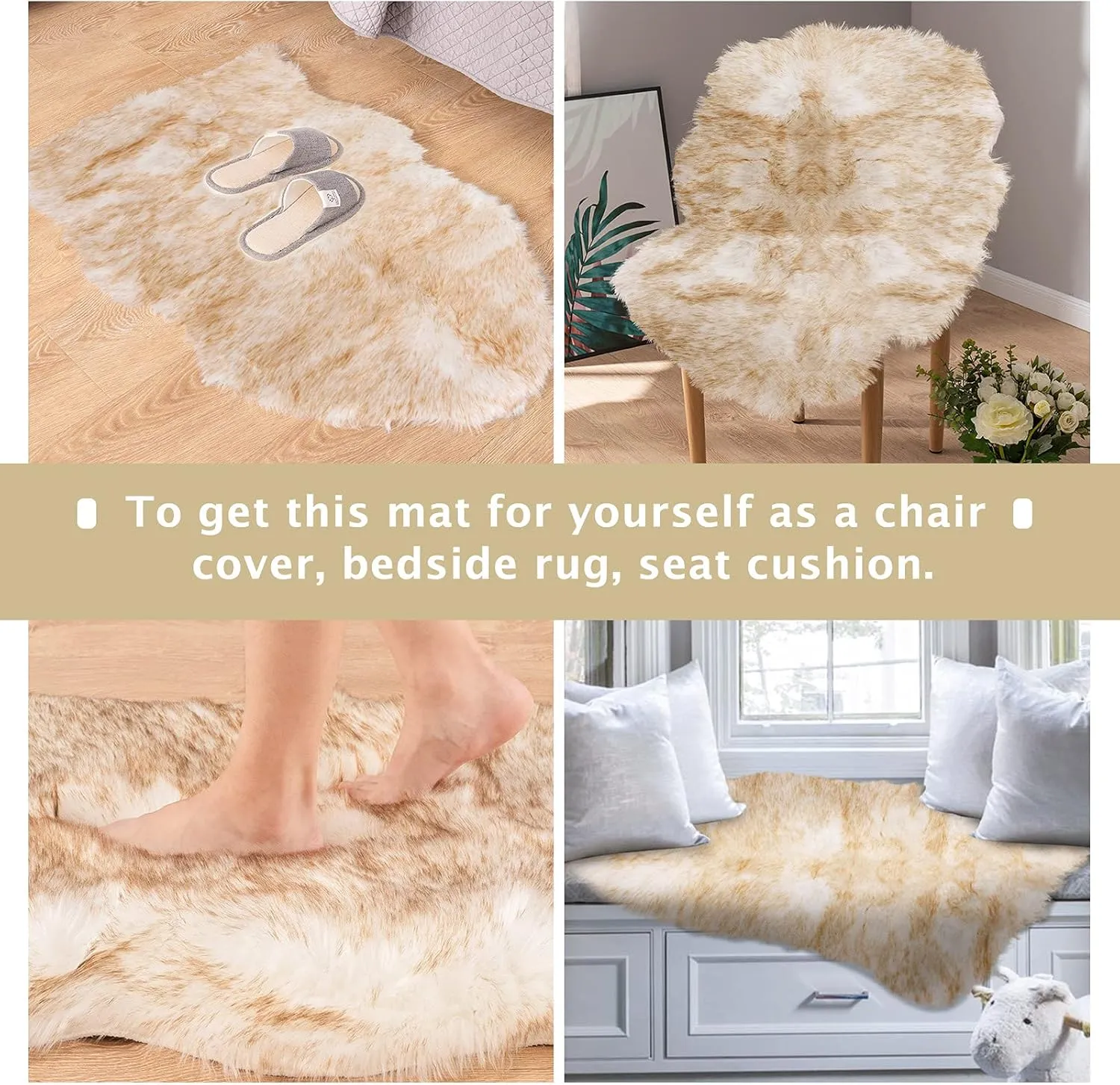 Asrug Faux Fur Dog Rug Plush and Fluffy Dog Mat Ultra Cozy Pet Throw Rug for Dogs Cats, Luxury Soft Faux Sheepskin Cover Seat Pad Shag Fur Area Rugs for Bedroom, 24 by 36 inches (Brown&White)