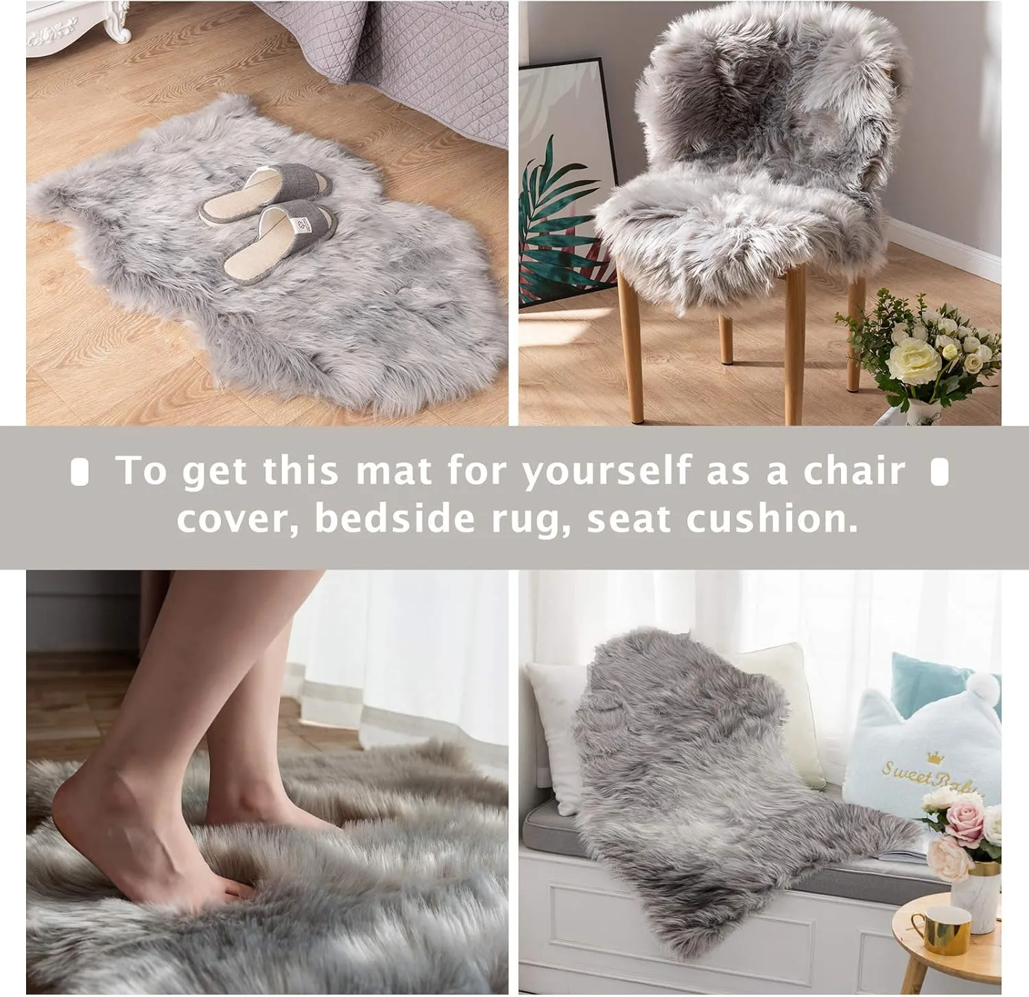 Asrug Faux Fur Dog Rug Plush and Fluffy Dog Mat Ultra Cozy Pet Throw Rug for Dogs Cats, Luxury Soft Faux Sheepskin Rug, Small Blanket for Dog,Shag Fur Area Rugs for Bedroom, Grey, 24 by 36 inches