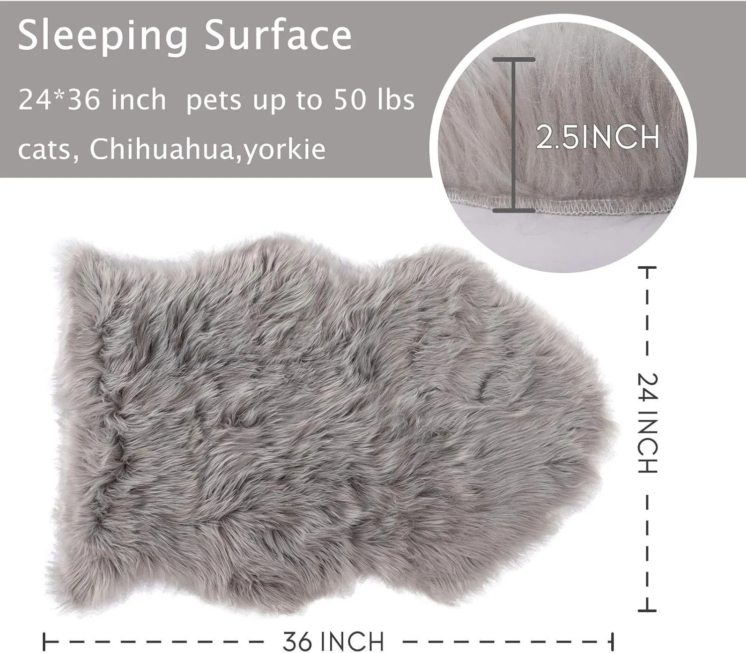 Asrug Faux Fur Dog Rug Plush and Fluffy Dog Mat Ultra Cozy Pet Throw Rug for Dogs Cats, Luxury Soft Faux Sheepskin Rug, Small Blanket for Dog,Shag Fur Area Rugs for Bedroom, Grey, 24 by 36 inches